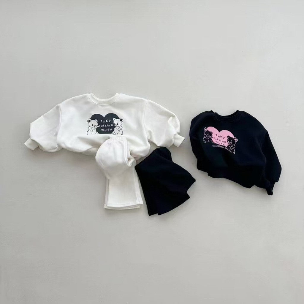 Autumn Baby Kids Unisex Casual Letters and Teddy Bears Pattern Long Sleeves Top Pullover and Pants Clothing Set