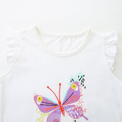 Summer Baby Kids Cute Butterfly Pattern Vest and Shorts Clothing Set for Girls