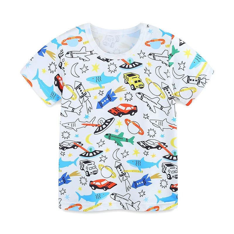 Summer Baby Kids Animals and Cars Cartoon Pattern T-shirt and Shorts Casual Clothing Set for Boys