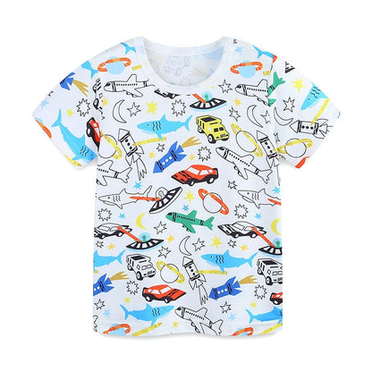 Summer Baby Kids Animals and Cars Cartoon Pattern T-shirt and Shorts Casual Clothing Set for Boys