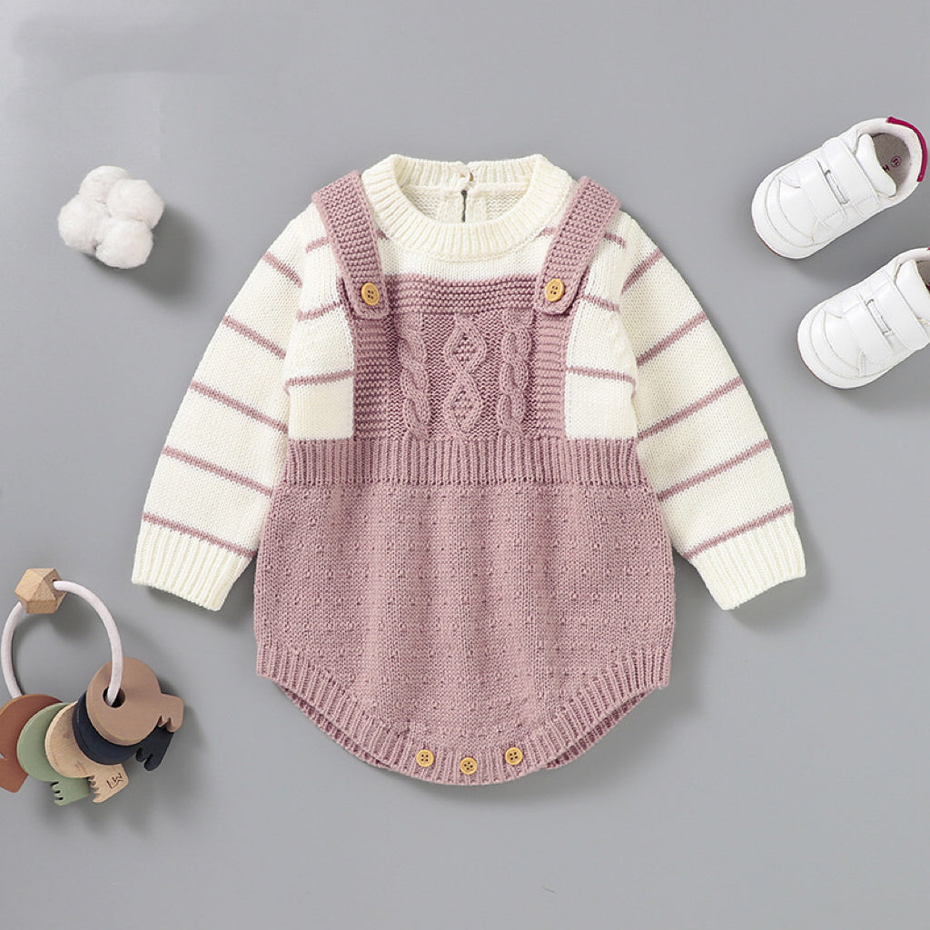 Baby Striped Pattern False Design Triangle Knit Onesies