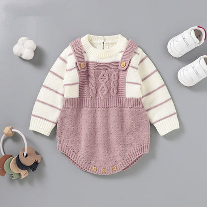 Baby Striped Pattern False Design Triangle Knit Onesies