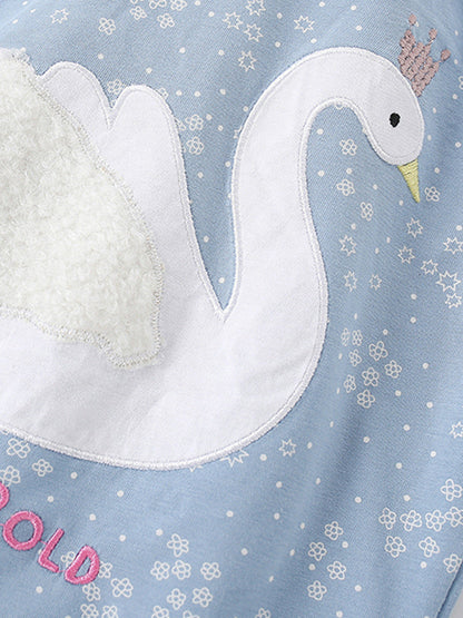 Summer Baby Kids Girls Swan Cartoon Pattern Short Sleeves T-Shirt And Shorts Casual Clothing Set