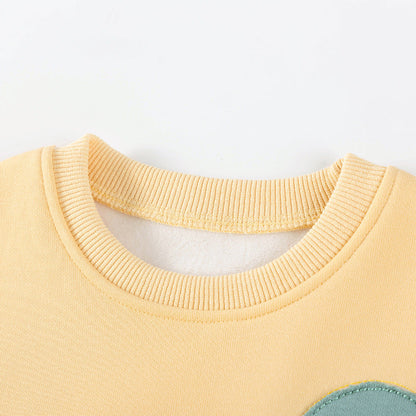 Winter and Autumn Girls Dinosaurs Cartoon Pattern Long Sleeves Sweatshirt and White Pants Clothing Set