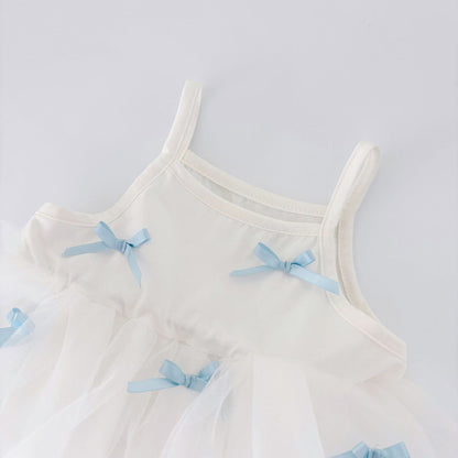 Summer Arrival Baby Girls Cute Sleeveless Butterfly-bow Decorated Dress Design Strap Onesies