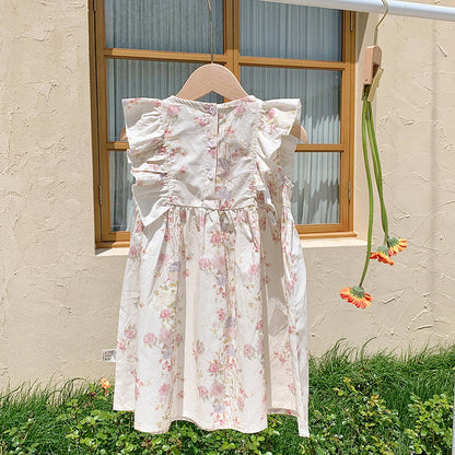 Summer Arrival Baby Kids Girls Sleeveless Flowers Pattern Crew Neck Princess Dress