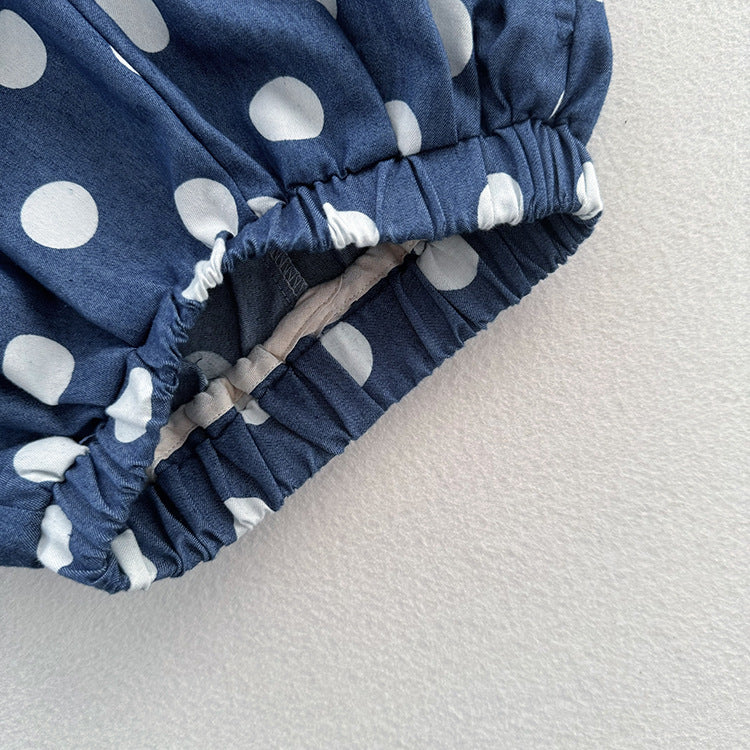 Summer Arrival Casual Unisex Blue Denim Polka Dots Thin Shorts