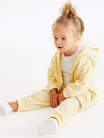 Spring And Autumn Girls Cute Solid Color Long Sleeves Top Hoodies And Pants Clothing Set