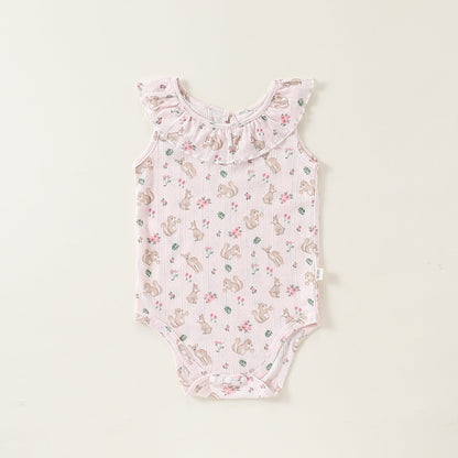 Summer Arrival Baby Girls Sleeveless Animals and Flowers Pattern Onesies, Bloomers