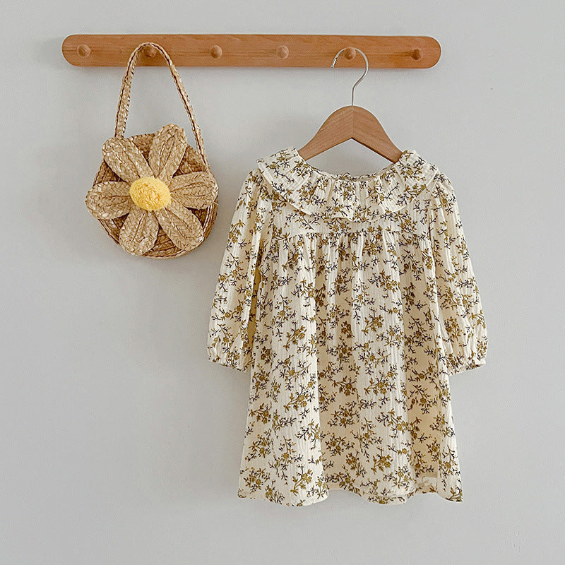 Floral Pattern Ruffle Neck Baby Onesies Dress