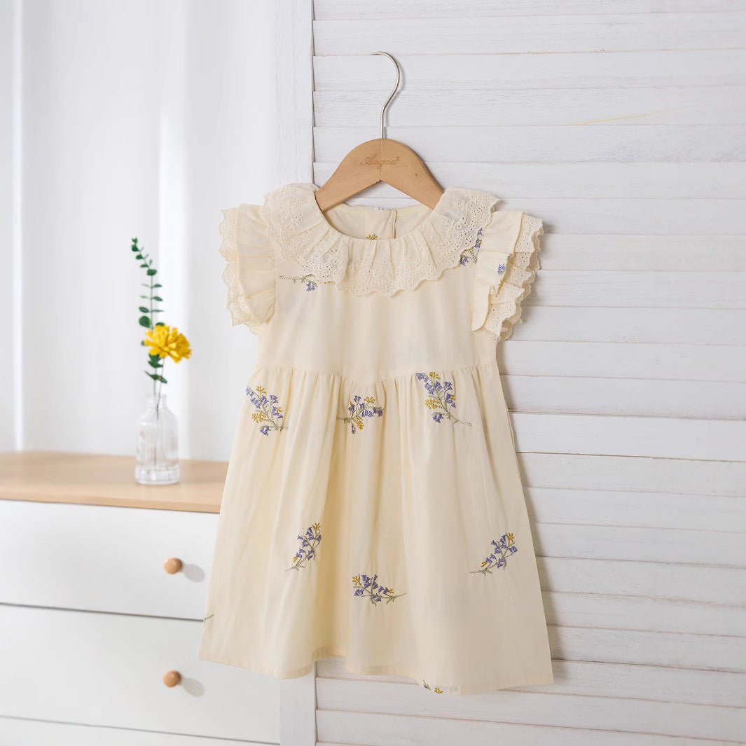 Summer Arrival Colorful Flowers Pattern Fly Sleeves Dress for Stylish Girls