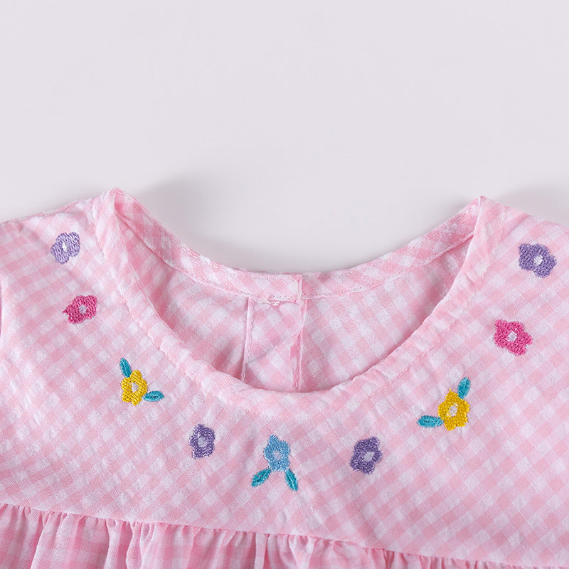 Autumn and Spring Arrival Cartoon Pattern Long Sleeves Plaid Dress for Stylish Girls