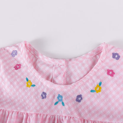 Autumn and Spring Arrival Cartoon Pattern Long Sleeves Plaid Dress for Stylish Girls