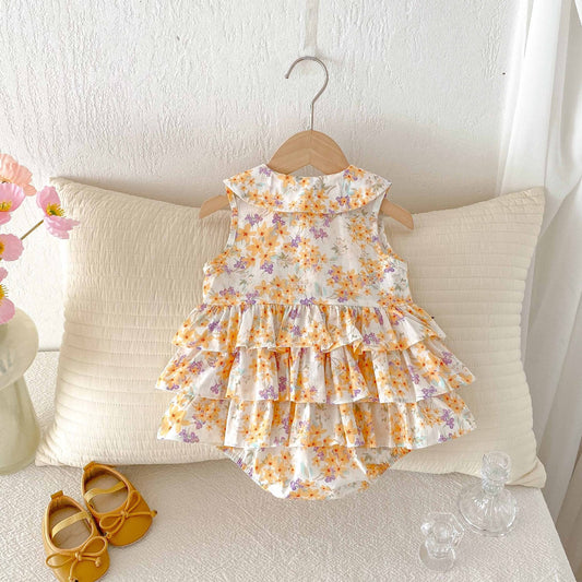 Summer  Arrival Baby Girls Cute Sleeveless Flowers Pattern Ruffle Onesies