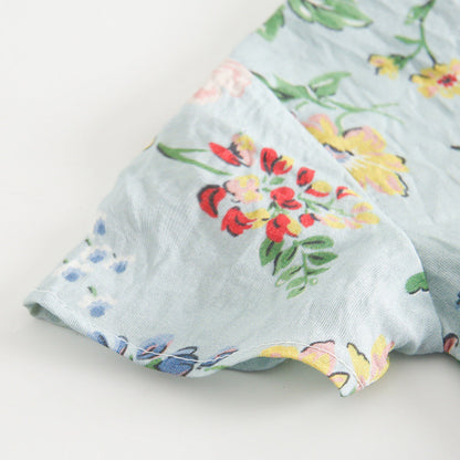 Summer Arrival Baby Girls Casual Floral Print Short Sleeves V Neck Dress