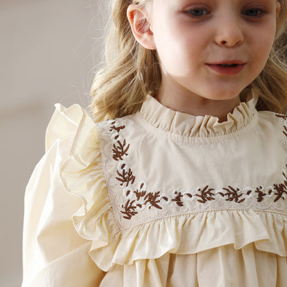 Arrival Autumn Girls Vines Pattern Embroidery French Style Ruffle Dress