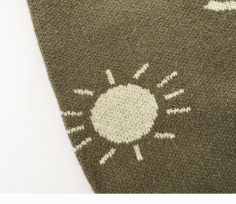 Autumn and Spring Arrival Unisex Baby’s Rainbows and Suns Pattern Knitted Rompers