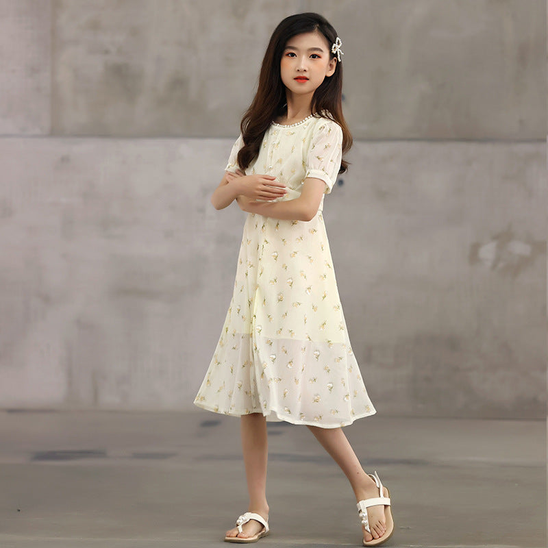 Arrival Summer Kids Girls French Style Chiffon Fashion Short Sleeves Floral Dress