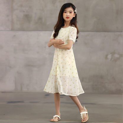 Arrival Summer Kids Girls French Style Chiffon Fashion Short Sleeves Floral Dress