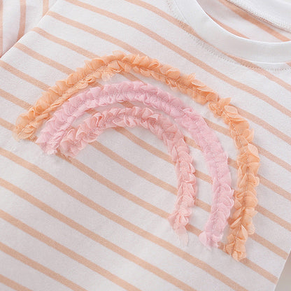 Summer Baby Kids Rainbow Pattern Striped T-shirt and Pink Shorts Clothing Set for Girls