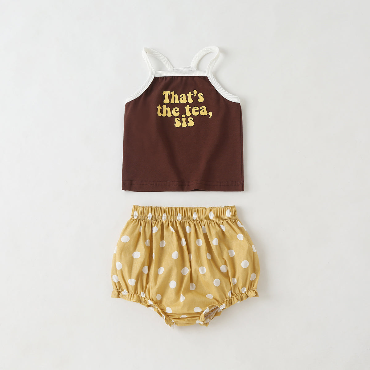 Baby Girl Slogan Pattern Sling Tops Combo Polka Dot Graphic Triangle Shorts One Pieces Sets
