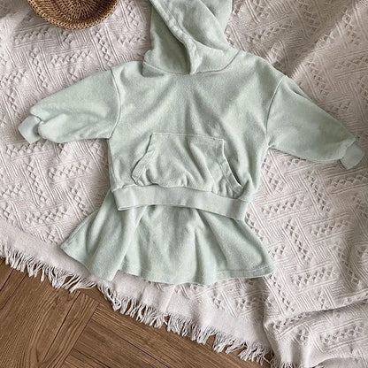 Baby Girl Solid Color Soft Cotton Hoodie With Skirt Sets