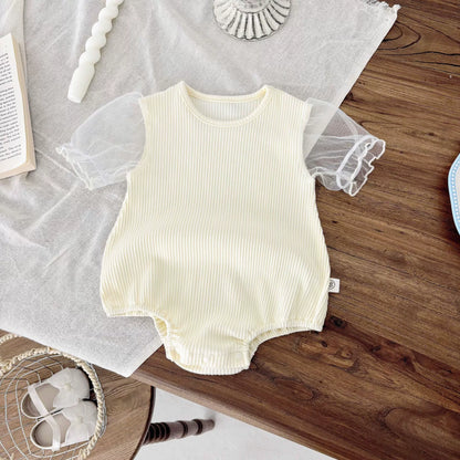 Summer Arrival Baby Kids Girls Sleeveless Floral Pattern Strap Overalls and Beige Onesies Clothing Set