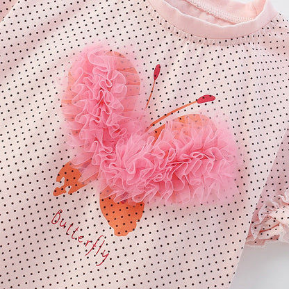 Summer Baby Kids Heart Shaped Butterfly Pattern Top and Pink Shorts Clothing Set for Girls