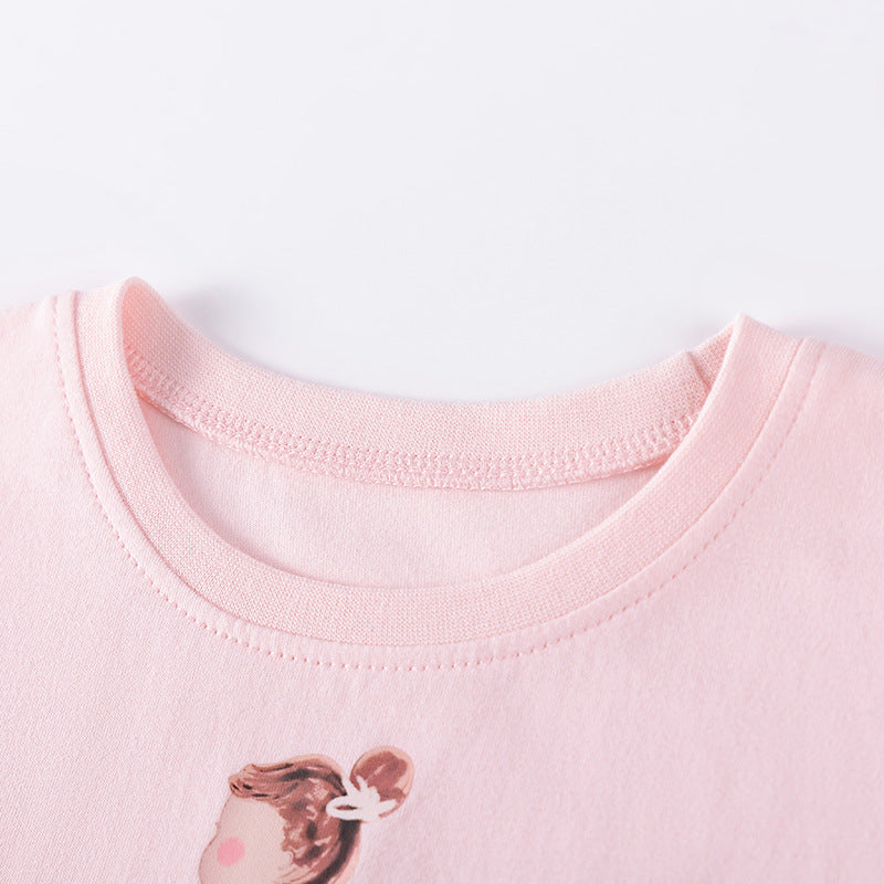 Autumn Arrival Cartoon Rabbit and Princess Pattern Long Sleeves Crew Neck Dress for Stylish Girls