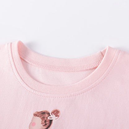 Autumn Arrival Cartoon Rabbit and Princess Pattern Long Sleeves Crew Neck Dress for Stylish Girls