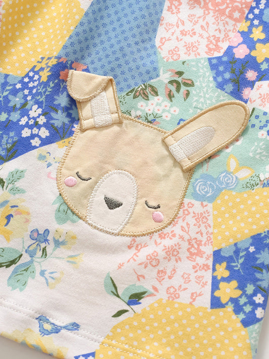 Spring Baby Grils Kids Long Sleeve Cartoon Patchwork Design Dress