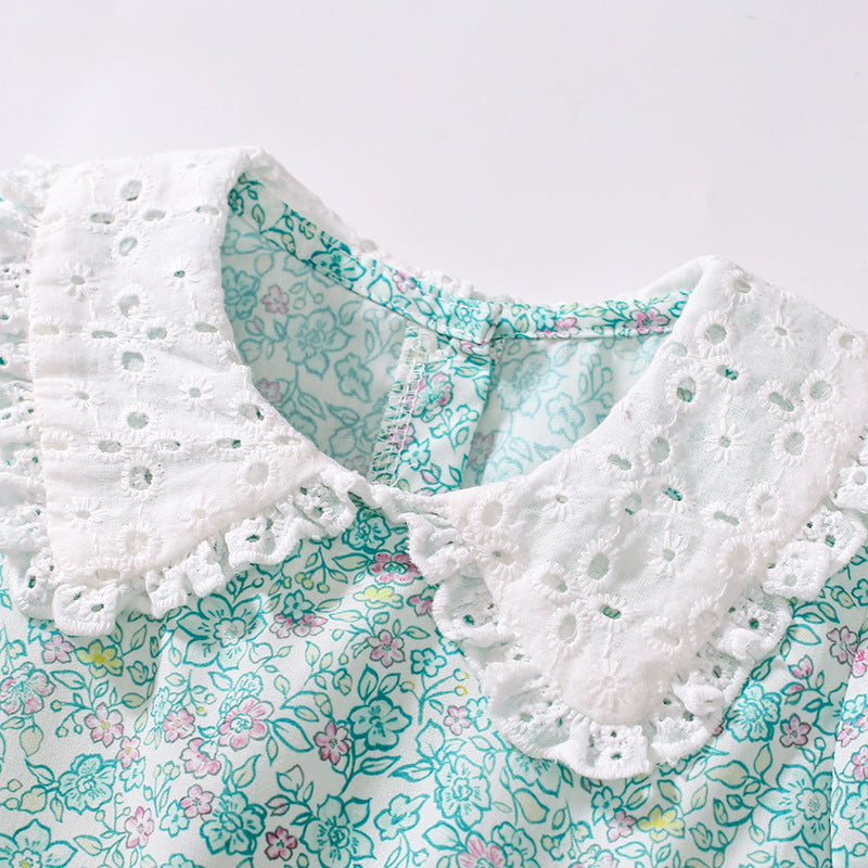 Summer Arrival Animals Cartoon Pattern Short Sleeves Floral Dress for Stylish Girls