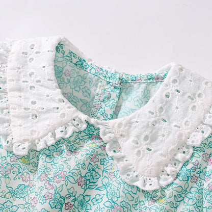 Summer Arrival Animals Cartoon Pattern Short Sleeves Floral Dress for Stylish Girls