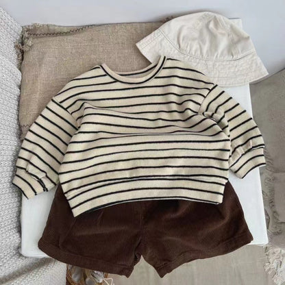Baby Striped Pattern Puff Sleeve Style Hoodie In Autumn