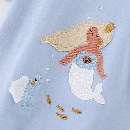 Summer Baby Kids Mermaid and Marine Animals Pattern T-shirt and Shorts Clothing Set for Girls