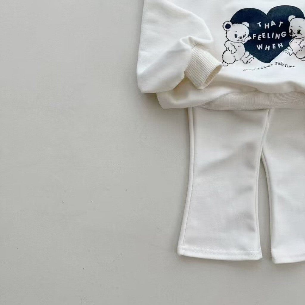 Autumn Baby Kids Unisex Casual Letters and Teddy Bears Pattern Long Sleeves Top Pullover and Pants Clothing Set