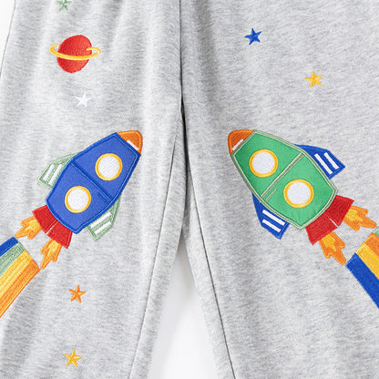 Spring and Autumn Boys Rockets and Stars Pattern Long Sleeves Top Sweatshirt and Pants Clothing Set