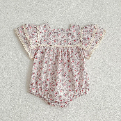 Summer Baby Girls Short Sleeves Square Neck Floral Pattern Dress And Onesie – Princess Sister Matching Set