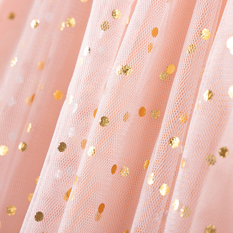 Autumn and Spring Arrival Rabbit Cartoon Pattern Long Sleeves Tulle Patchwork Dress for Stylish Girls