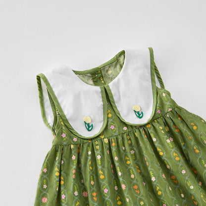 Summer Baby Kids Girls Floral Sleeveless Embroidery Collar Dress