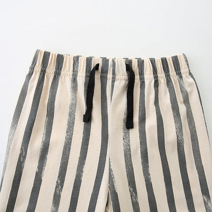 Summer Baby Kids Animals Cartoon Pattern T-shirt and Striped Shorts Clothing Set for Boys