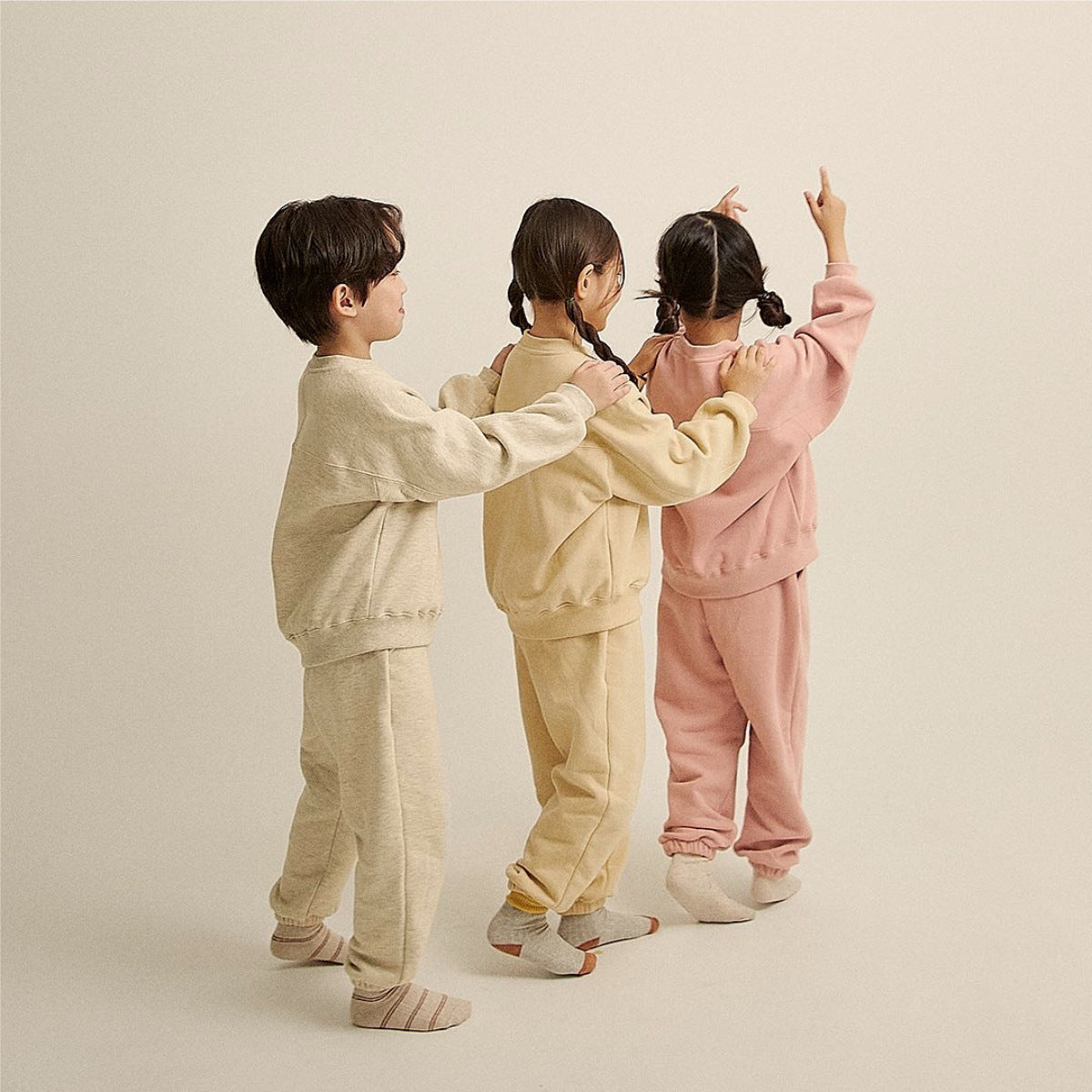 Spring Baby And Kids Unisex Solid Color Pullover Top And Pants Clothing Set