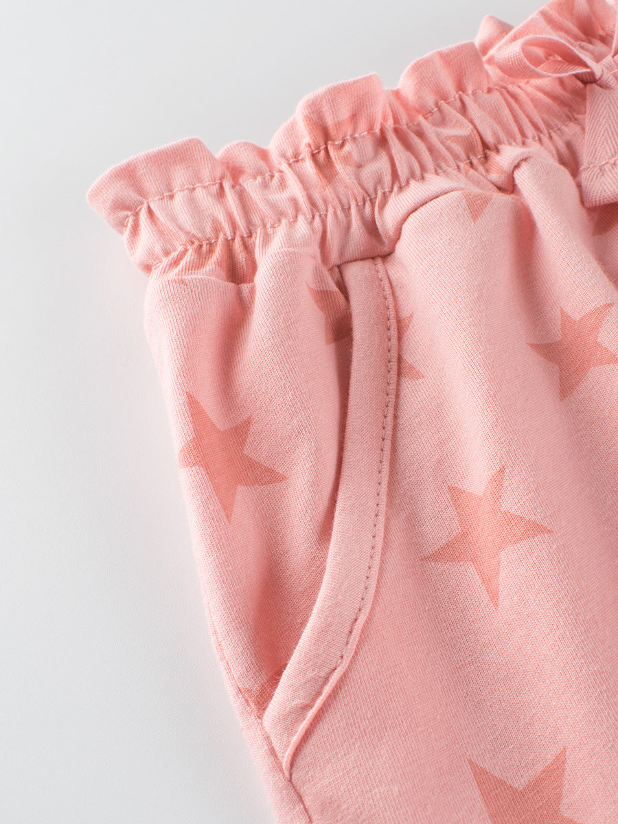 Girls Pink Soft Casual Style Stars Print Shorts