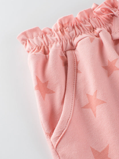 Girls Pink Soft Casual Style Stars Print Shorts