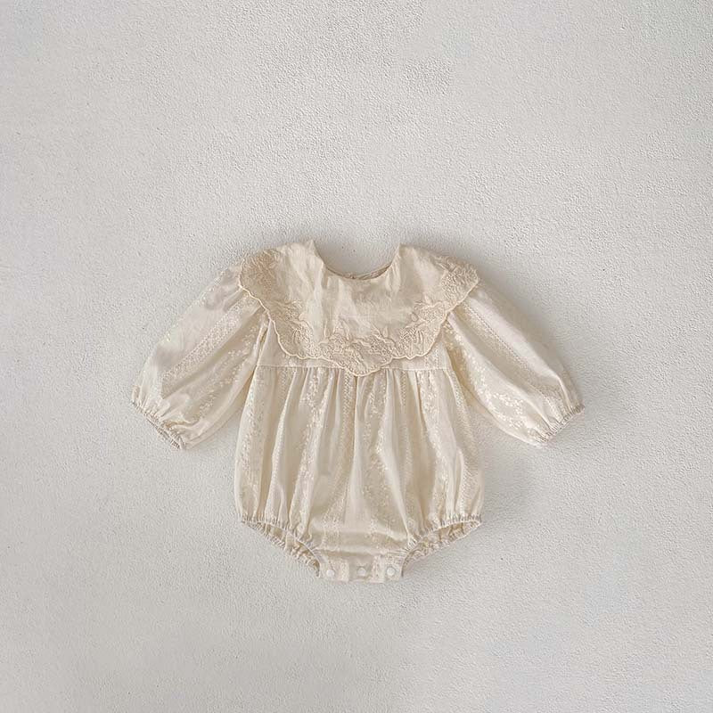 Arrival Spring Baby Kids Girls Ruffle Collar Long Sleeves Floral Embroidery Onesies And Dress – Princess Sister Matching Set