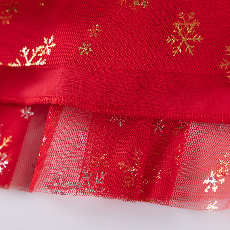 Autumn Arrival Cartoon Christmas and Snowflakes Pattern Long Sleeves Crew Neck Dress for Stylish Girls