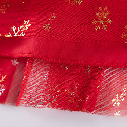 Autumn Arrival Cartoon Christmas and Snowflakes Pattern Long Sleeves Crew Neck Dress for Stylish Girls