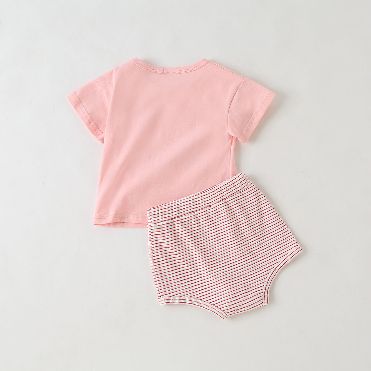 Baby Girl Fruit Pattern Short Sleeve Tops Combo Striped Graphic Triangle Shorts One Pieces Sets