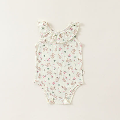 Summer Arrival Baby Girls Sleeveless Animals and Flowers Pattern Onesies, Bloomers