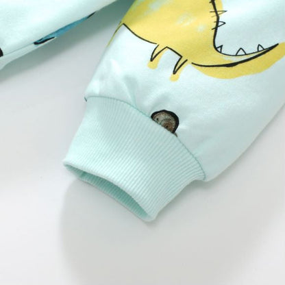 Baby Boy All Over Dinosaur Pattern Hoodie And Shorts Sets